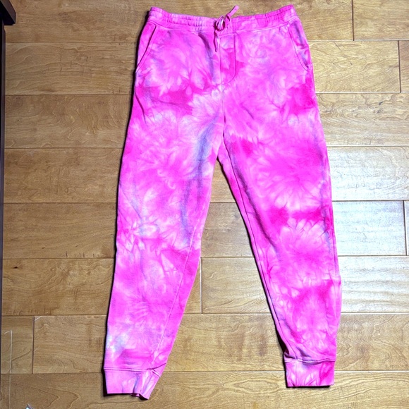 LulaRoe | Pink & White Tie Dye Pocket Sweatpants | 90’s Vibe Pants Size M Retro - Picture 1 of 7